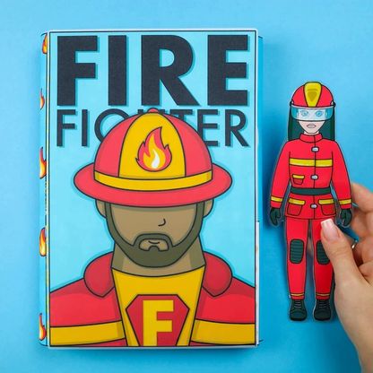 DIY paper craft showing kids how to load a fire truck with hoses and ladders