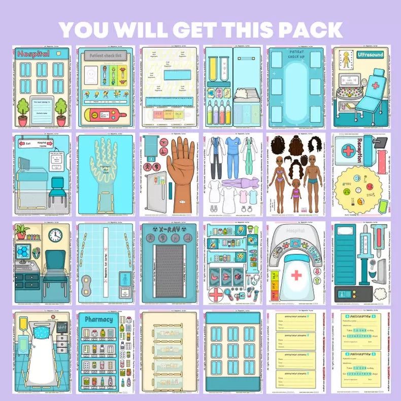 Interactive City Hospital busy book for kids featuring doctor and nurse characters