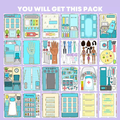 Interactive City Hospital busy book for kids featuring doctor and nurse characters