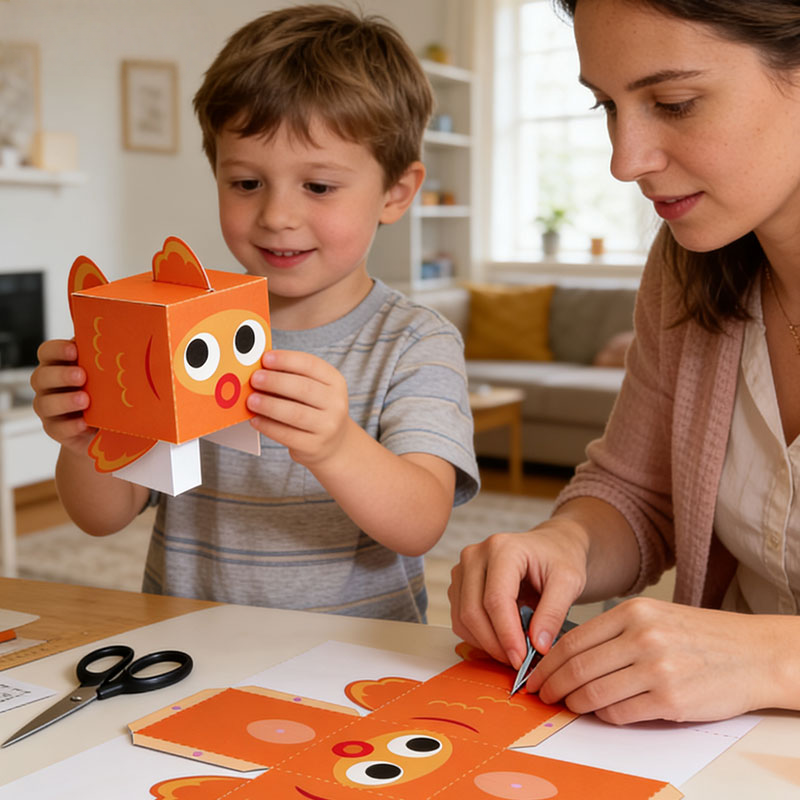 mother-and-child-crafting-3d-paper-animals